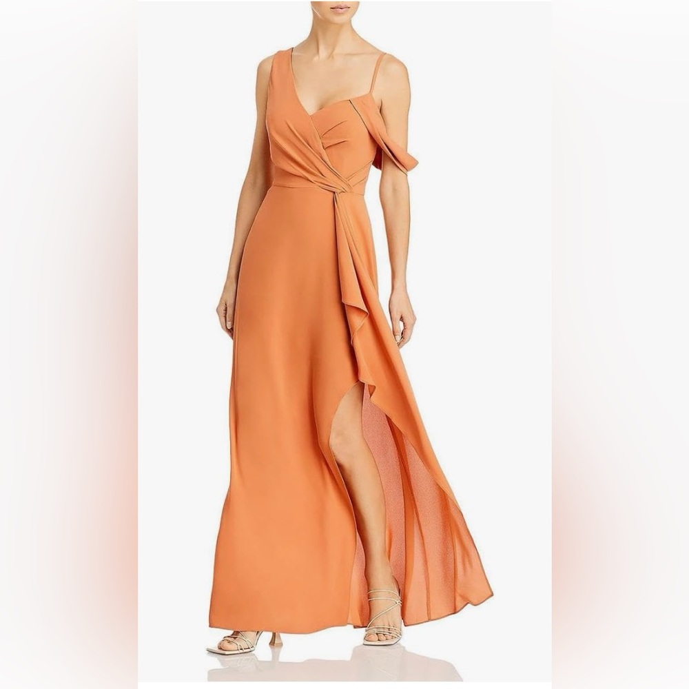 BCBGMAXAZRIA MV03D18 Fit/Flare One Off The Shoulder Sleeve Asymmetrical Neck NWT